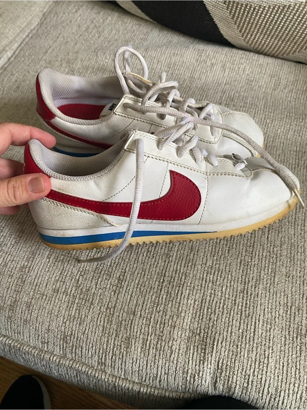 Nike Kids White Leather Sneakers with Red Swoosh